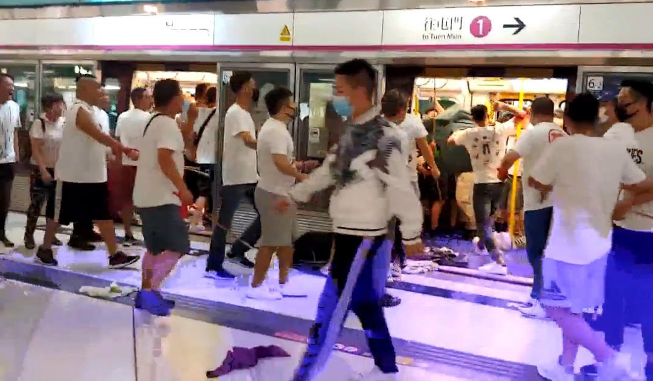 A rod-wielding mob of about 100 people indiscriminately attacked protesters and passers-by at Yuen Long MTR station on July 21, 2019. Photo: Handout
