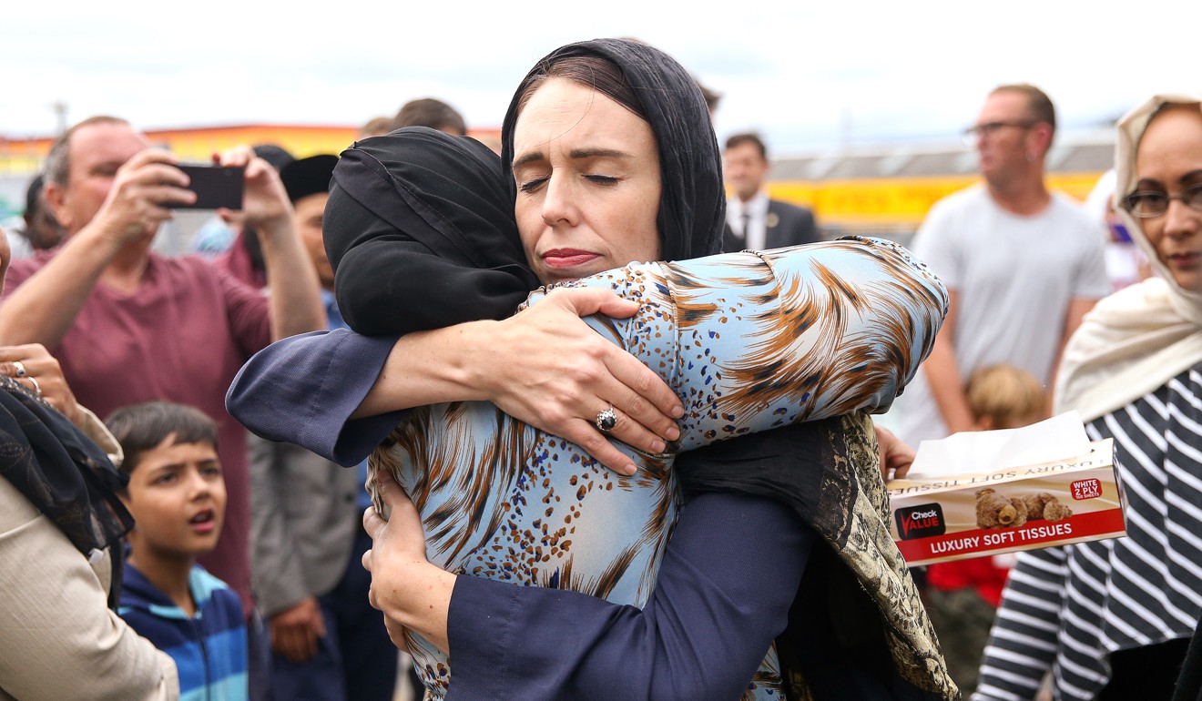 Prime Minister Jacinda Ardern hugs a Muslim resident in Wellington in March 2019. File photo: Getty Images