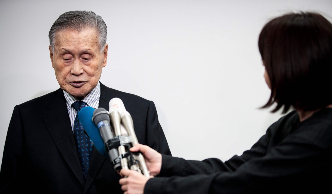 Tokyo 2020 president Yoshiro Mori speaks to reporters during a press conference called after another organising committee member spoke out. Photo: AFP
