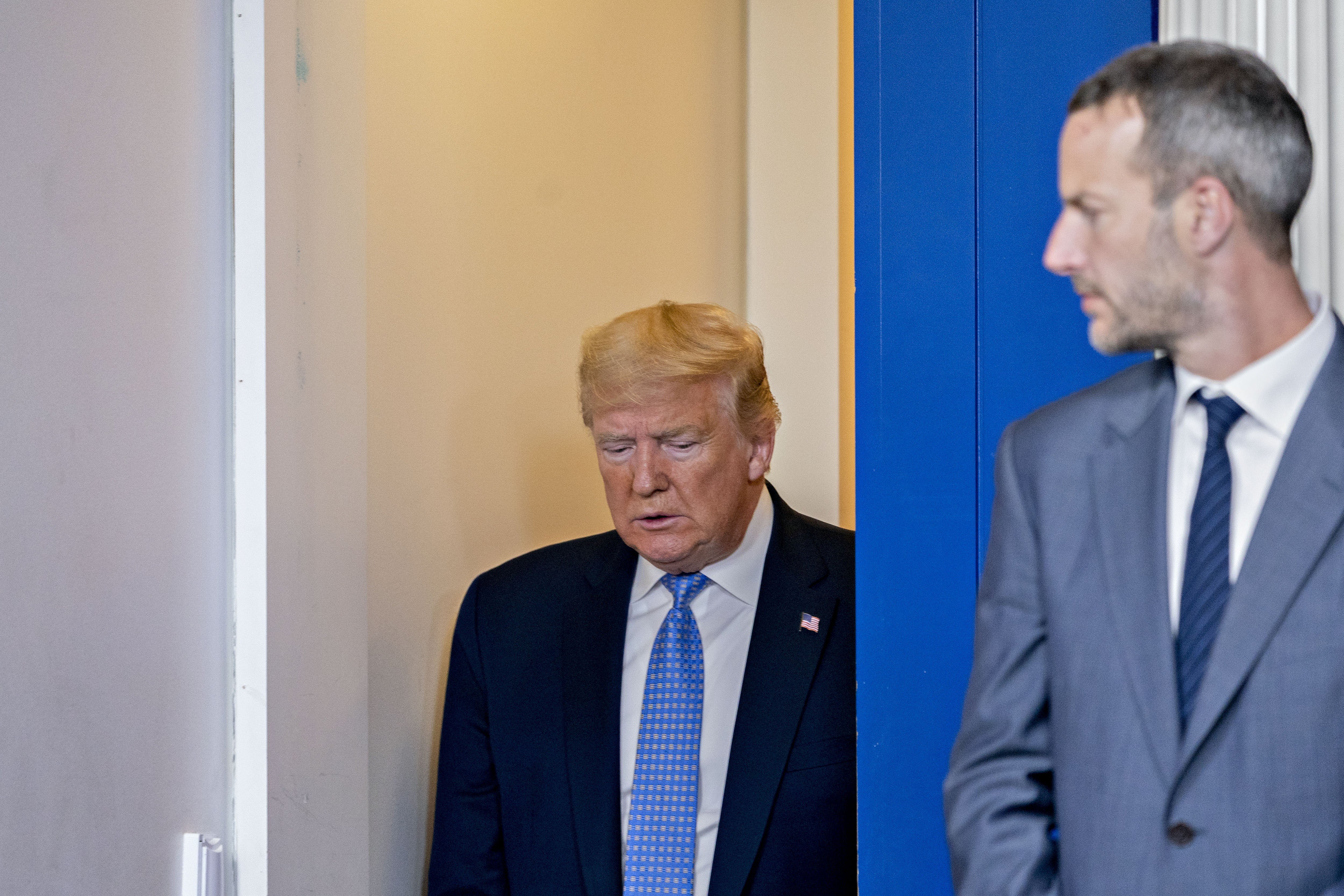 US President Donald Trump arrives at a White House news conference on Sunday. Photo: Bloomberg