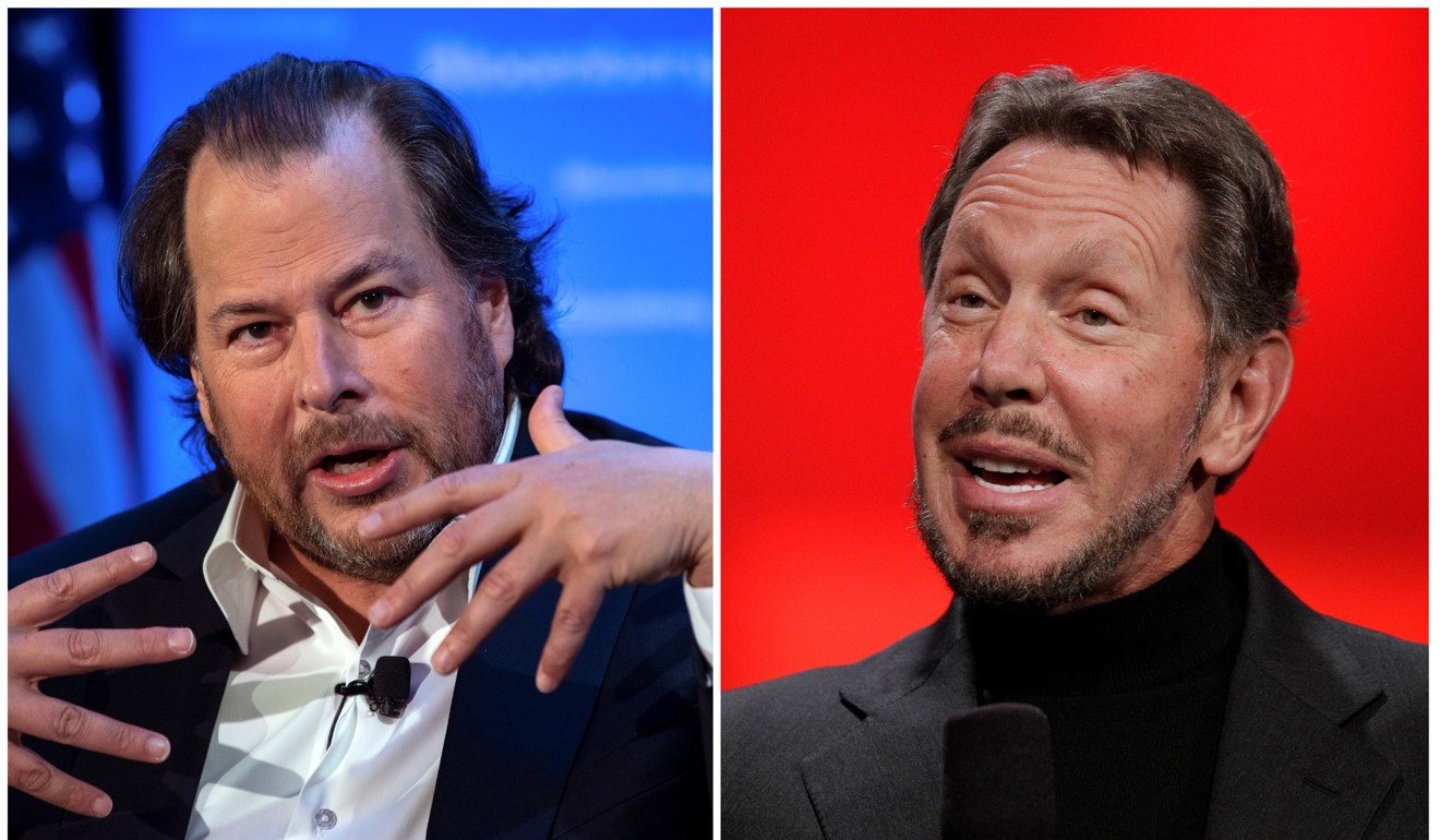 Marc Benioff and Larry Ellison have publicly feuded on multiple occasions. Photo: AFP, AP