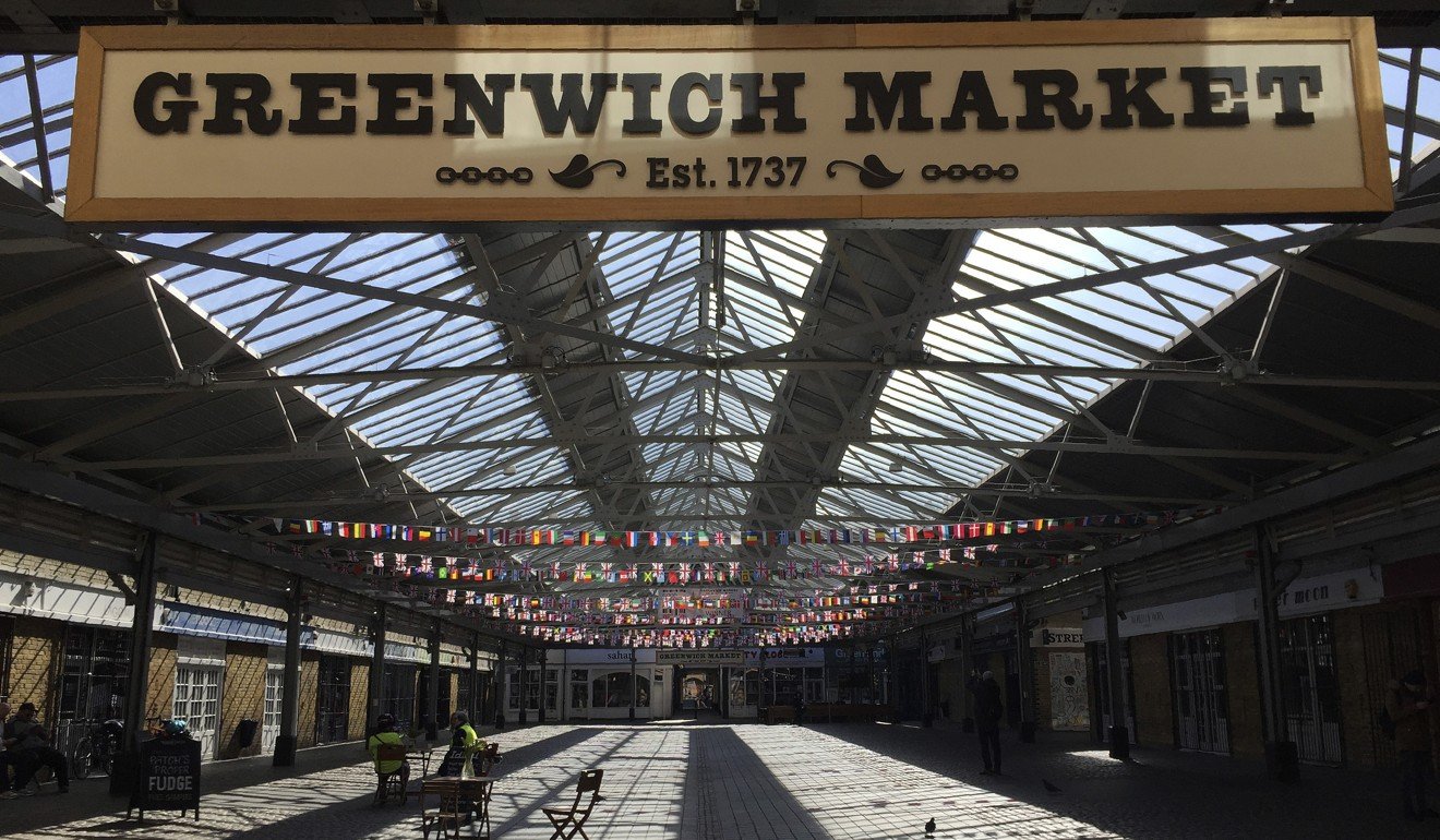 The normally bustling Greenwich Market in south London on Sunday. Photo: AP