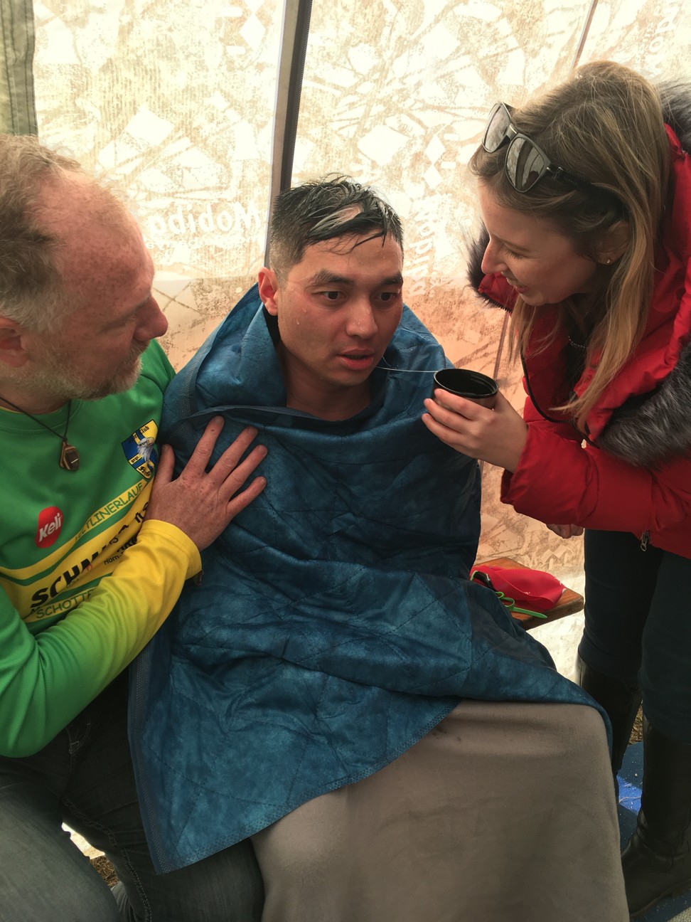 Mak recovering after his swim. Photo: Handout