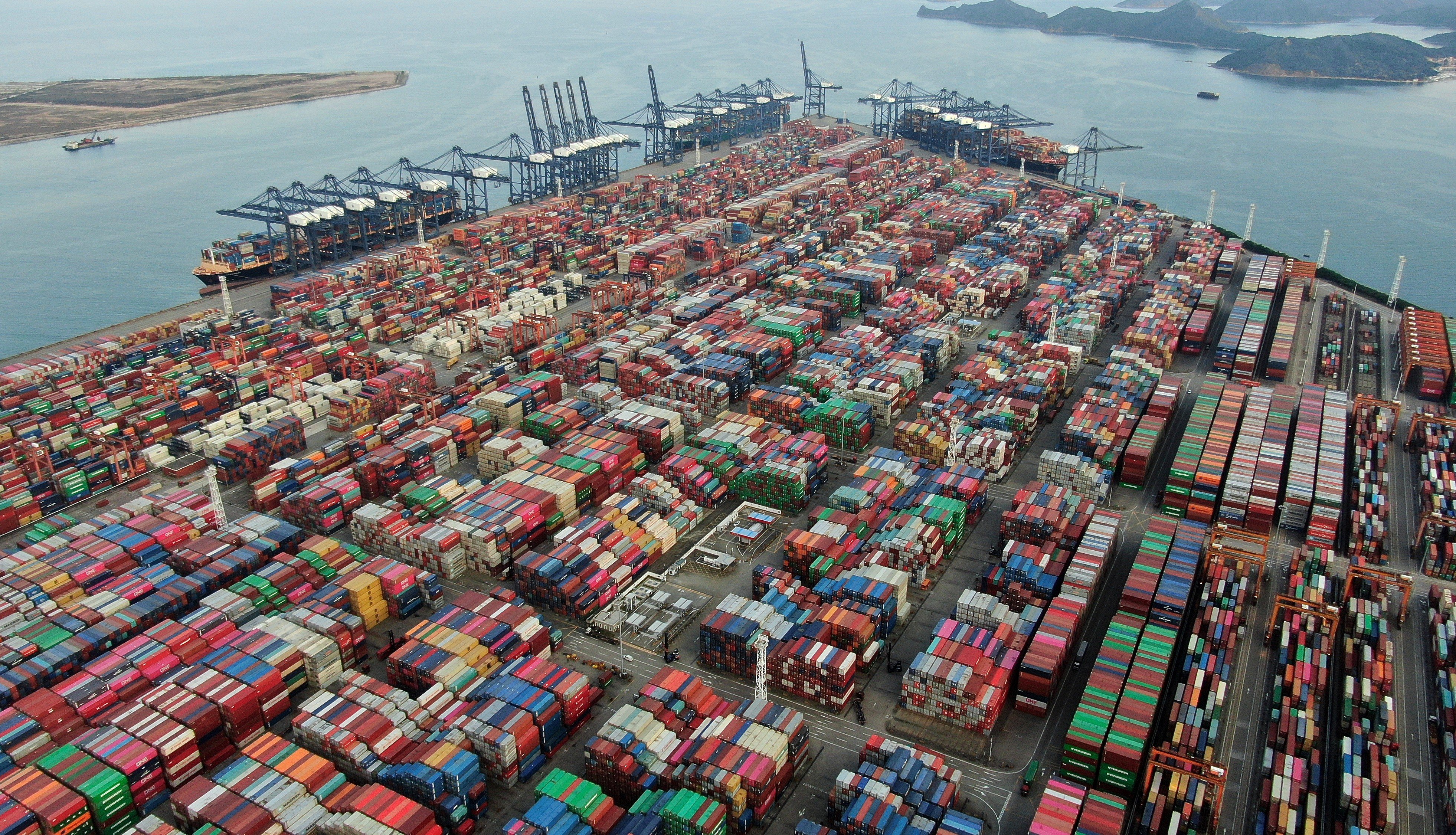 Aerial view of the container terminal in Yantian, Shenzhen. Global container shippers idled 2.46 million twenty-foot containers as of March 2, equivalent to 10.6 per cent of total industry capacity. Photo: Martin Chan