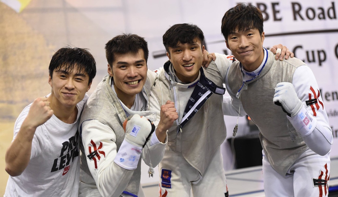 Ryan Choi (second right) and his fellow men’s foil team members (from left) Lawrence Ng Lok-wang, Cheung Siu-lun and Cheung Ka-long.