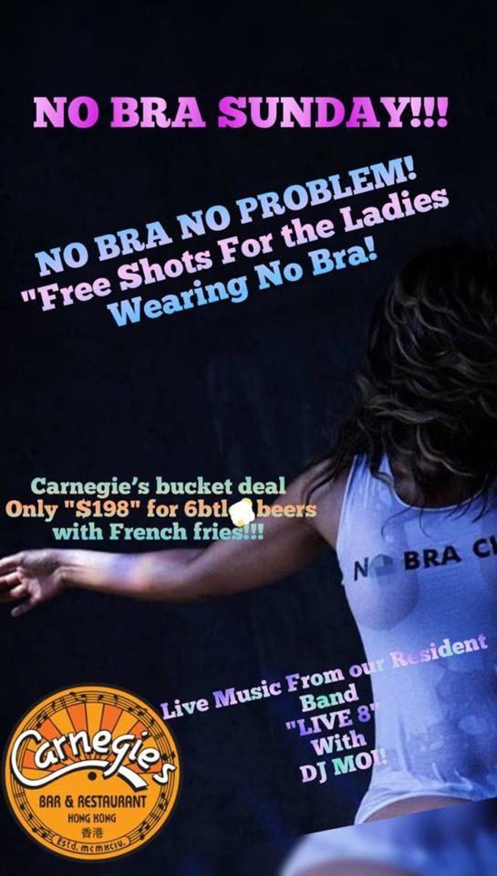 A promotional image for Carnegies’ No Bra Sunday event.