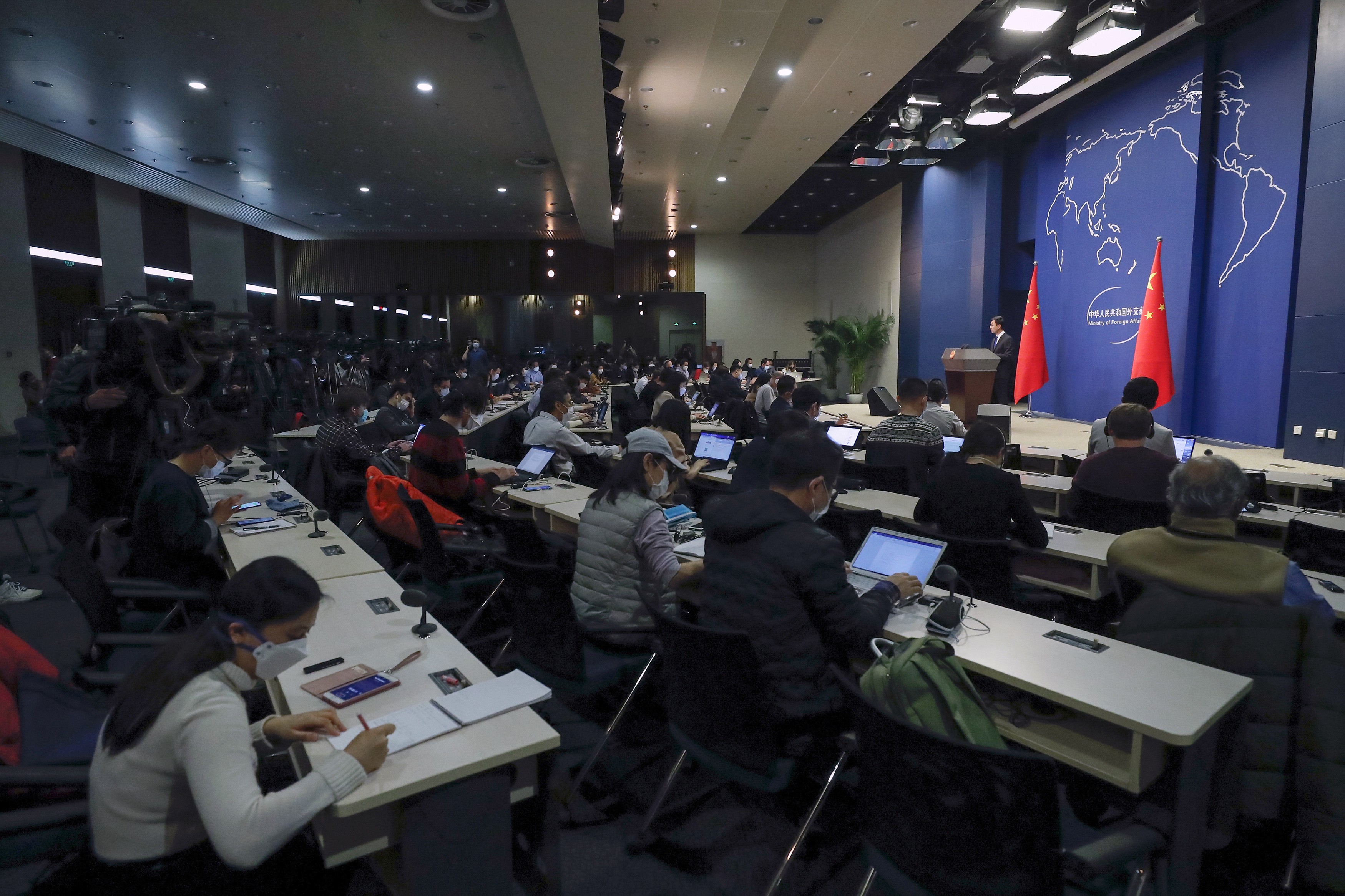 A daily news briefing at the Ministry of Foreign Affairs in Beijing. Photo: AP