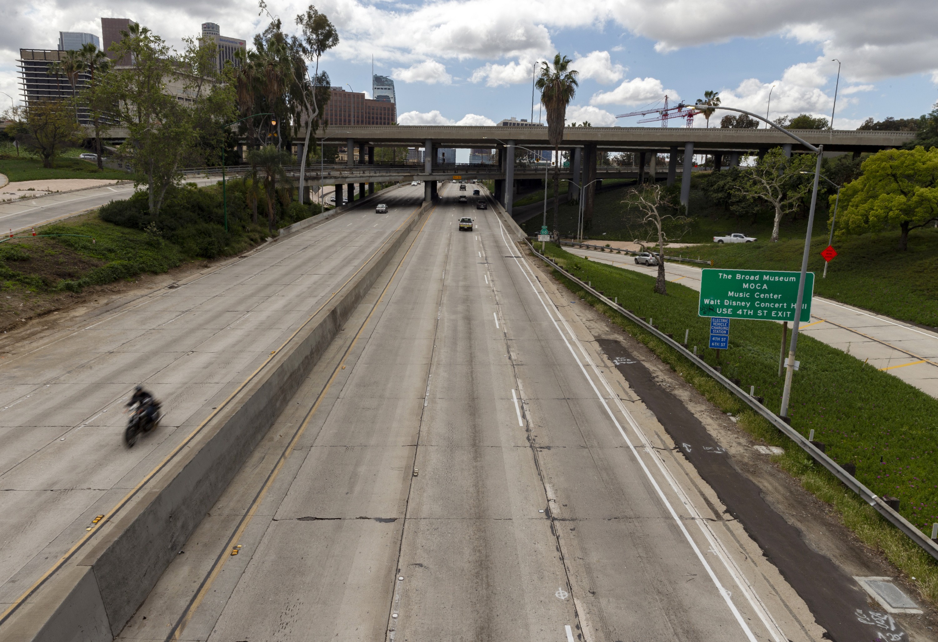 Extremely light traffic along State Route 110 in Los Angeles on Tuesday. Governor Gavin Newsom has ordered California’s 40 million residents to stay at home indefinitely because of the coronavirus. Photo: AP