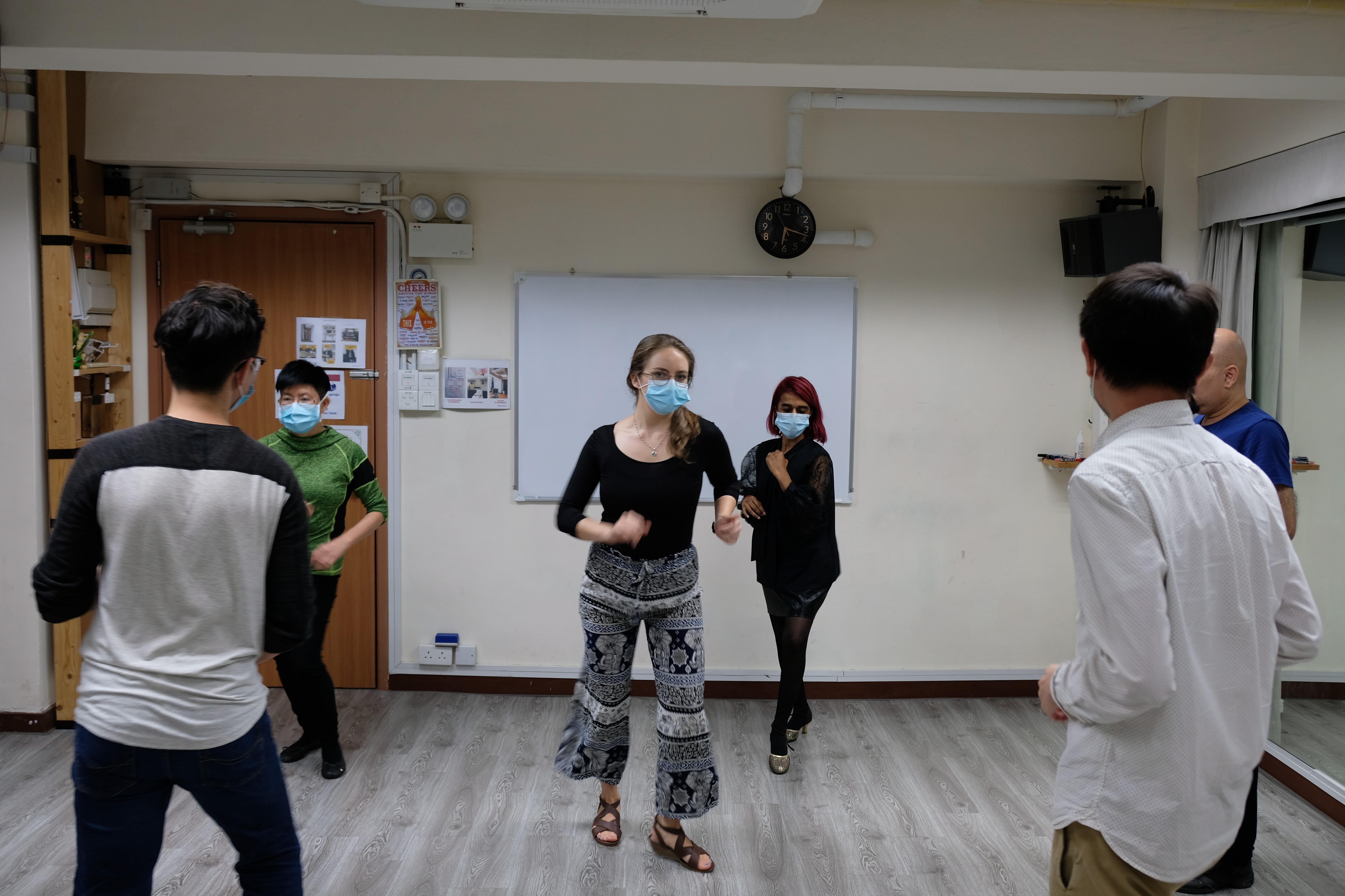 Beginner salsa students practise at Rasool’s studio in Sheung Wan. Photo: Albert Han