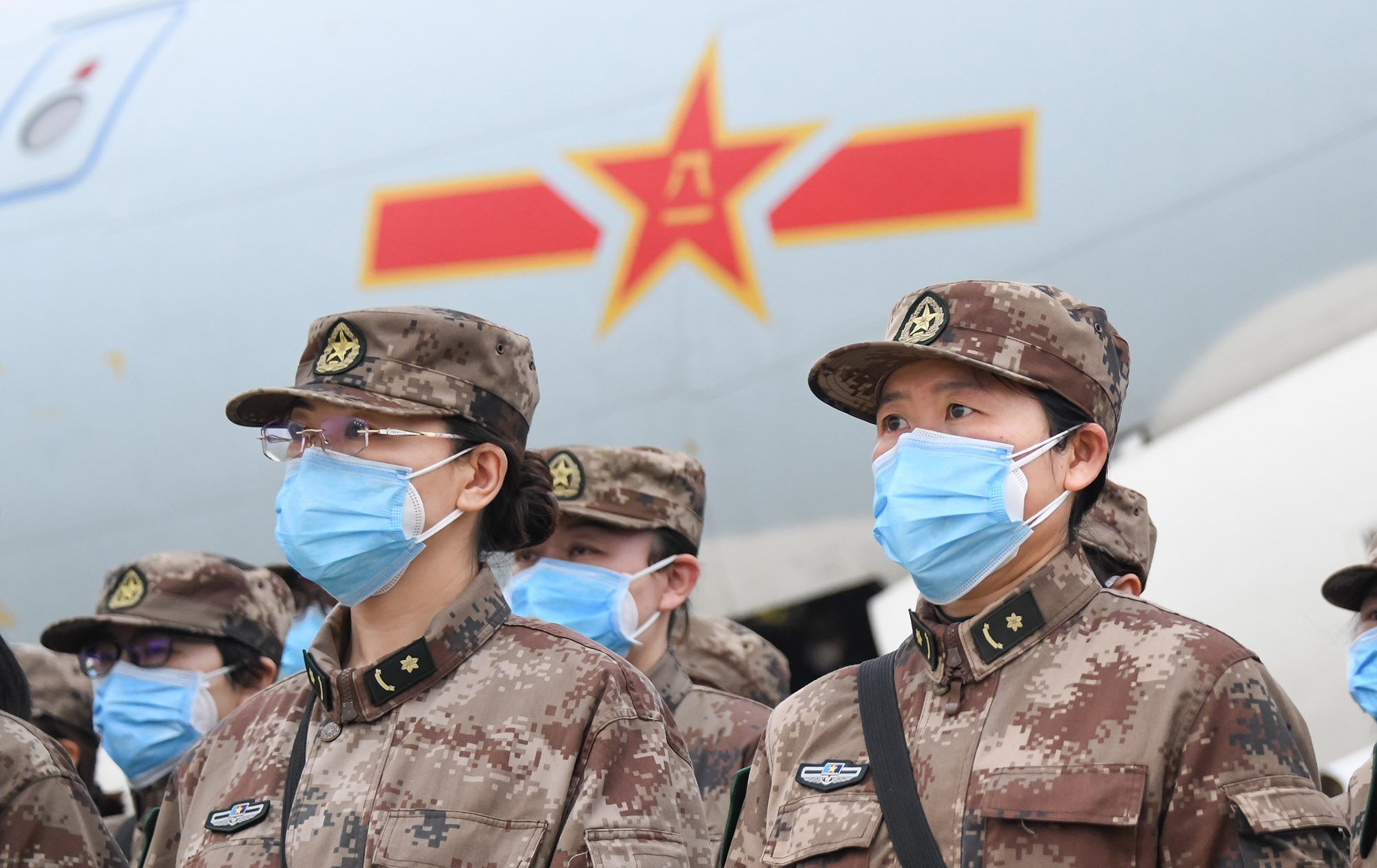 Chinese military medical staff in Wuhan, Hubei Province, wear masks to guard against the coronavirus. Photo: Xinhua