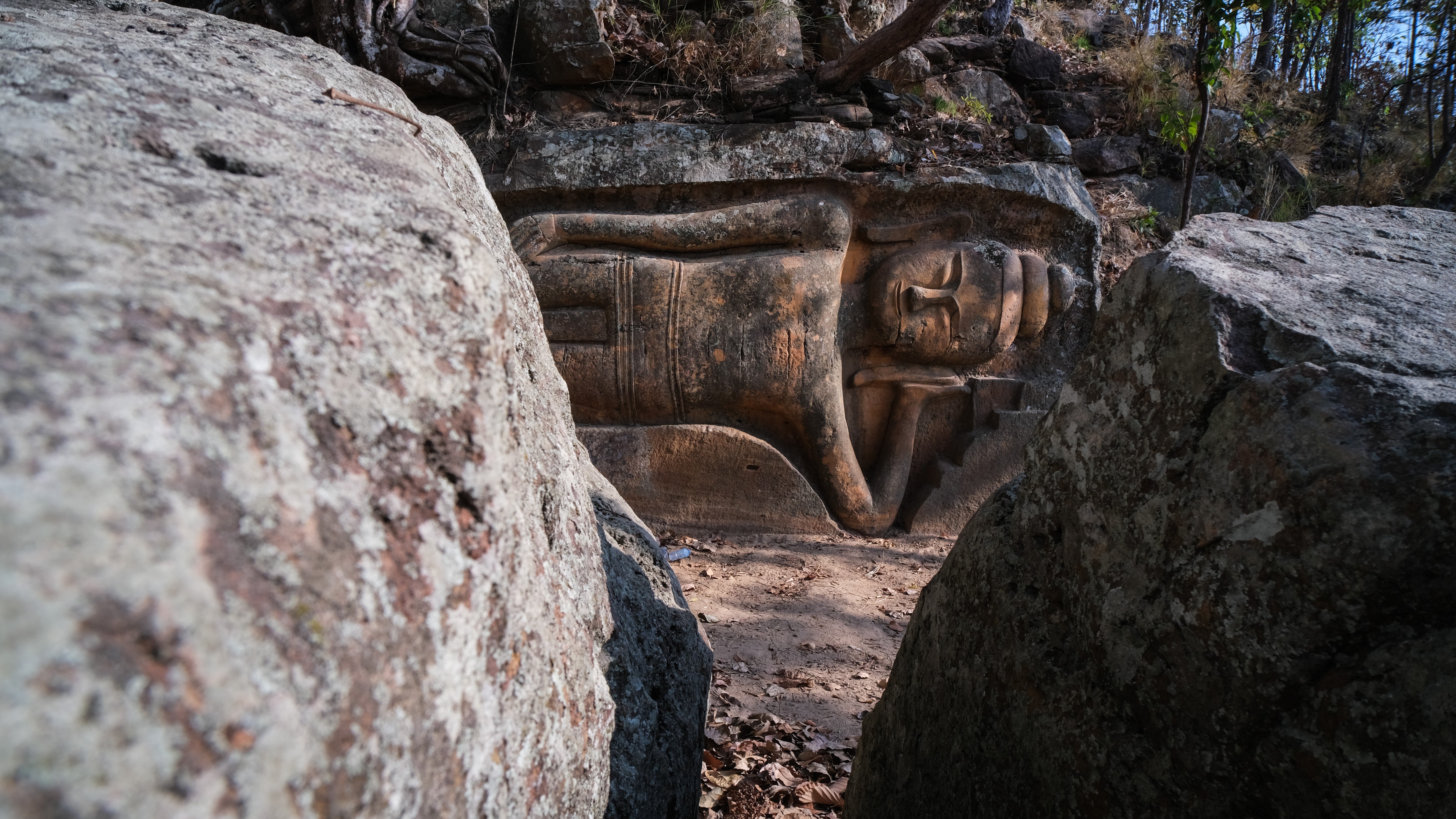A newly discovered 6m-long Buddhist carving on Kangva hill in Pursat province, Cambodia. Photo: Peter Ford