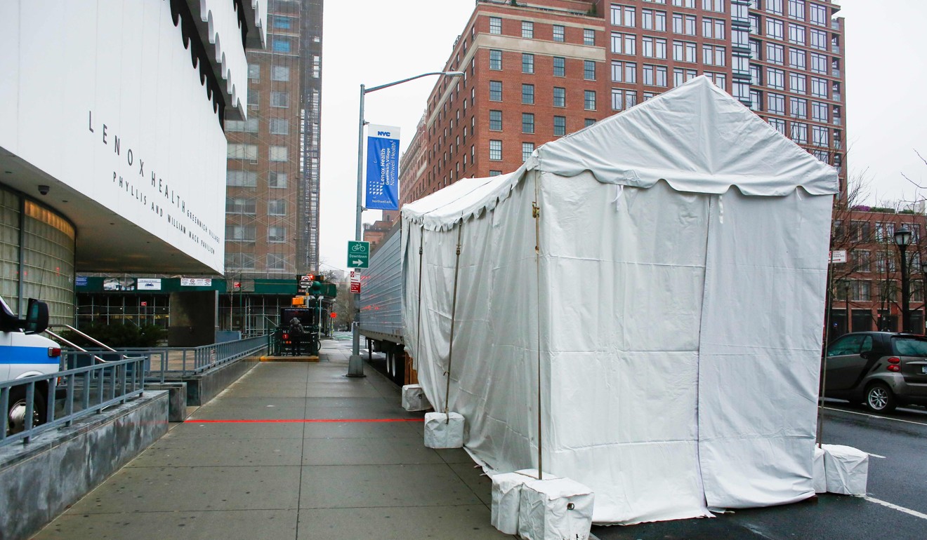 A new makeshift morgue outside Lenox Health Medical Pavilion in New York City. Photo: AFP