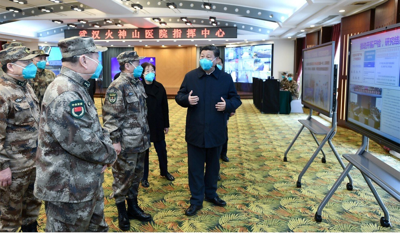 Chinese President Xi Jinping visits the Huoshenshan Hospital in Wuhan, the epicentre of the novel coronavirus outbreak, Hubei province. Photo: Xinhua