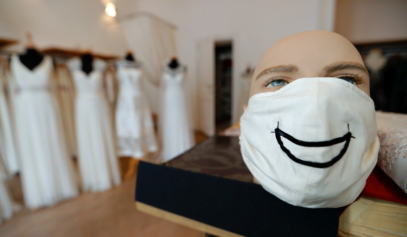Face masks tailored by fashion designer Friederike Jorzig. Photo: Reuters