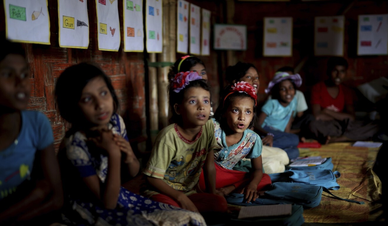 Rohingya refugee children attend a Unicef-run school in Bangladesh in 2018. Photo: AP