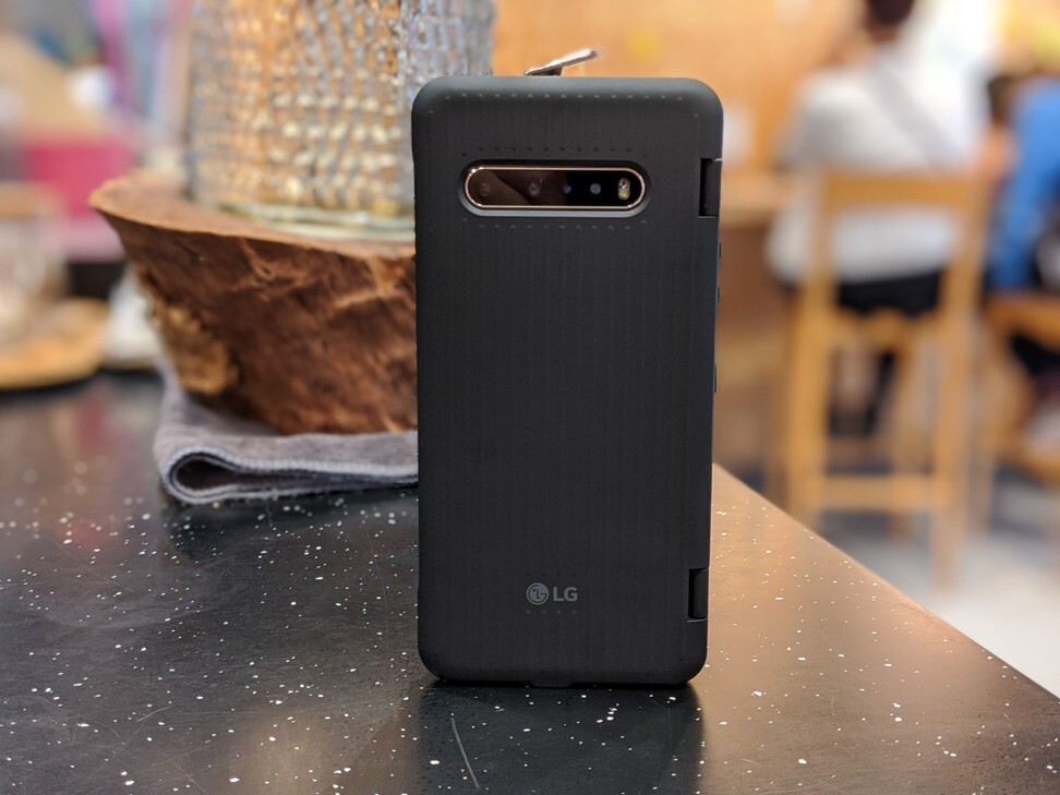 The case of the LG V60 ThinQ Dual Screen is made of plastic on the back, with a cover flap that protects the screens. Photo: Ben Sin