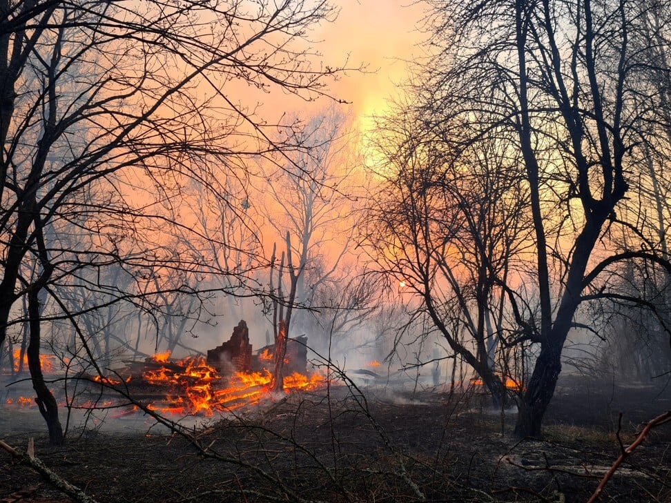 A fire burns in the exclusion zone around the Chernobyl nuclear power plant. Photo: Reuters