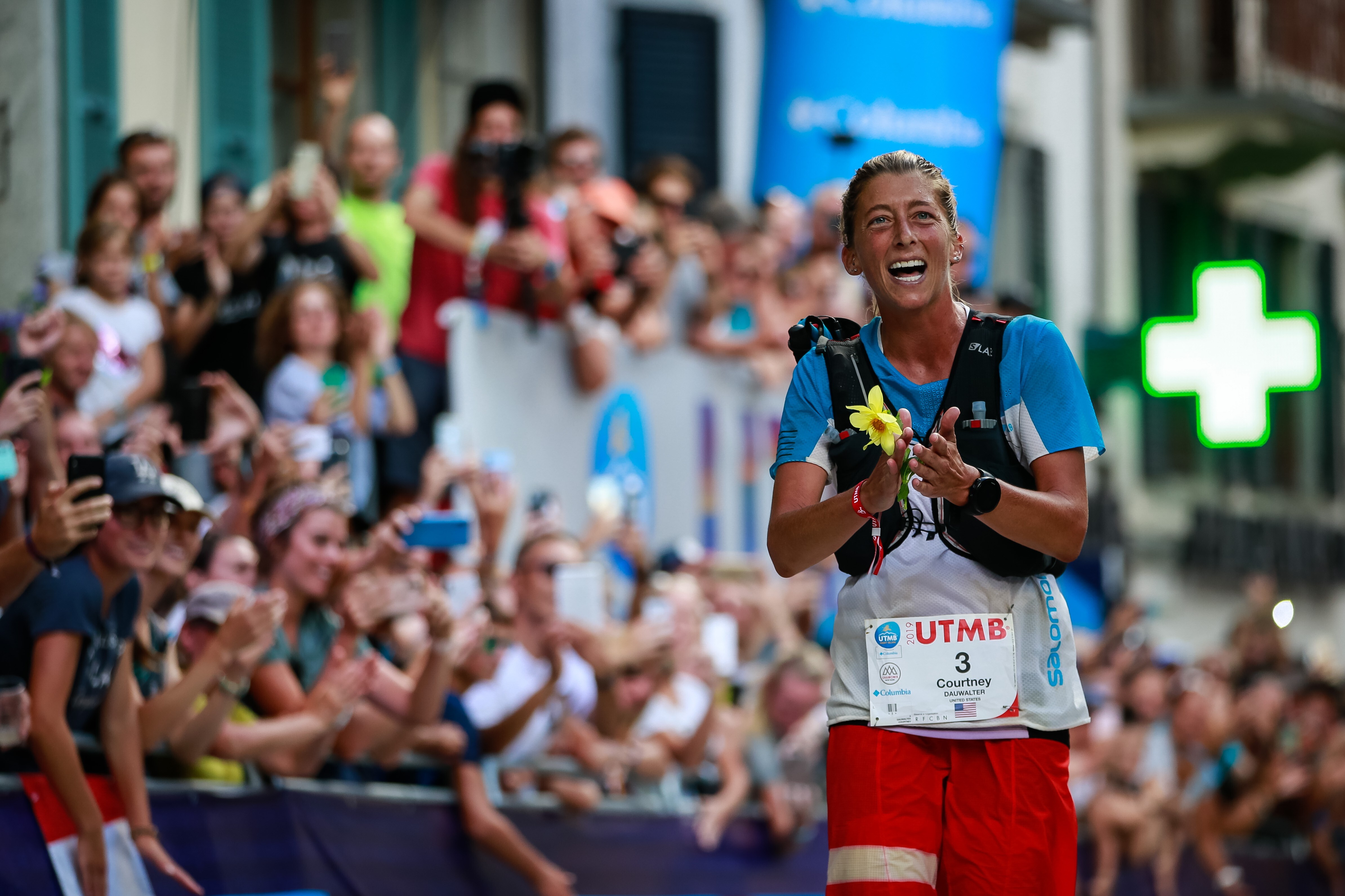 Courtney Dauwalter wins the UTMB 2019 – long races, over 161km, are the events that attract her the most. Photo: UTMB/Christophe Pallot