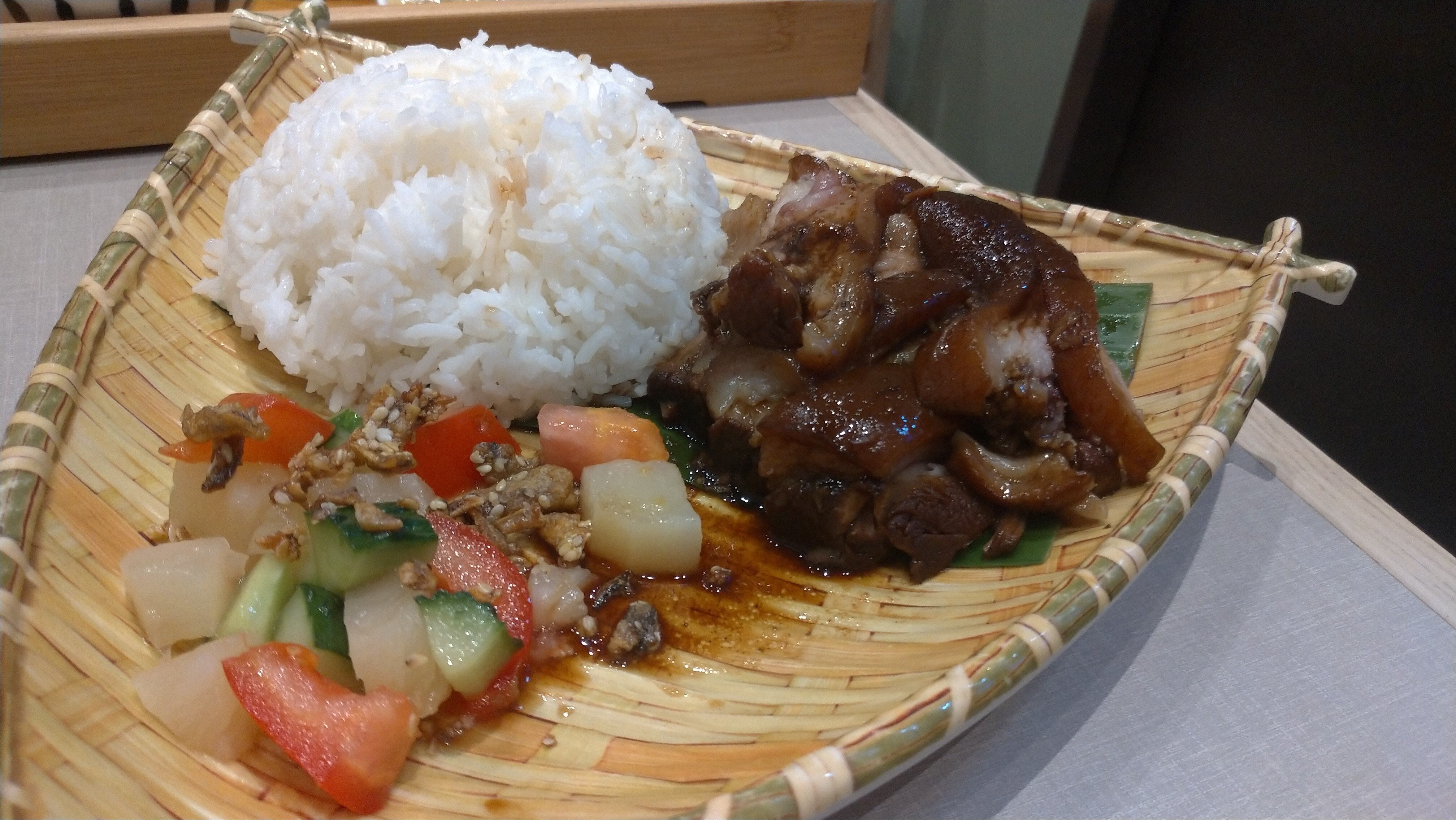 Stewed pork knuckle with rice at Asam Chicken Rice in Sheung Wan, Hong Kong. Photo: Holly Chik