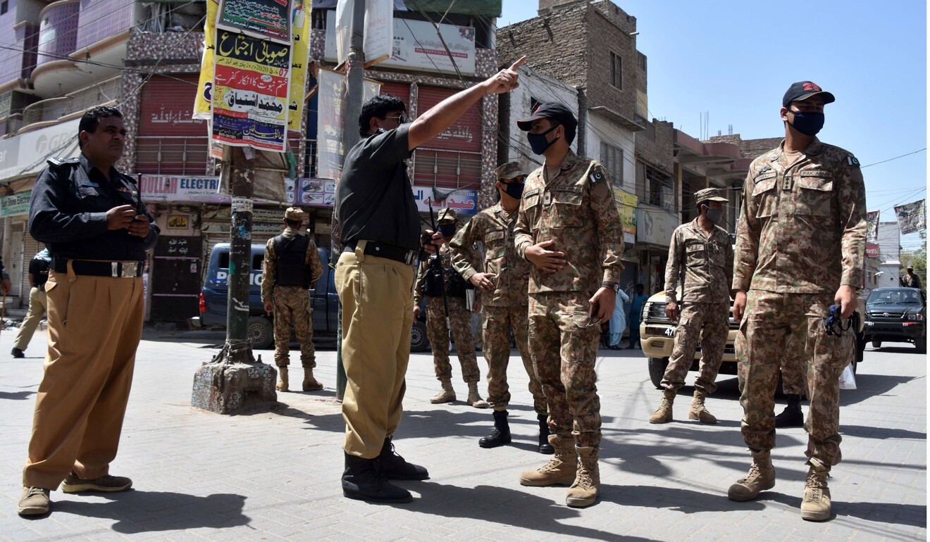Soldiers patrol Larkana in Pakistan as a full lockdown takes effect. Photo: EPA-EFE