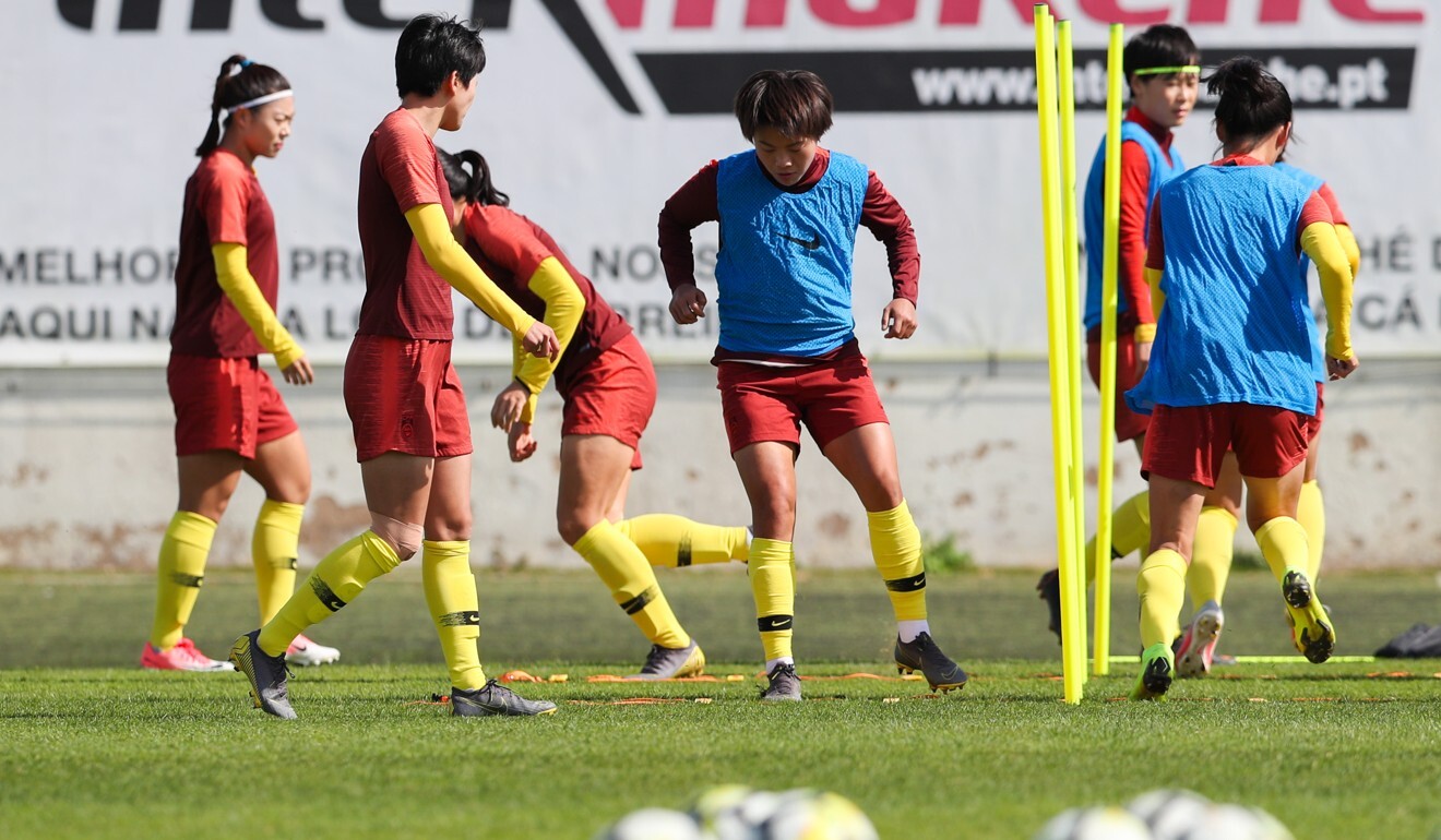 Wang Shuang (centre) in a training session with the China national team in Albufeira, Portugal in preparation for the 2019 Women’s World Cup. Photo: Xinhua