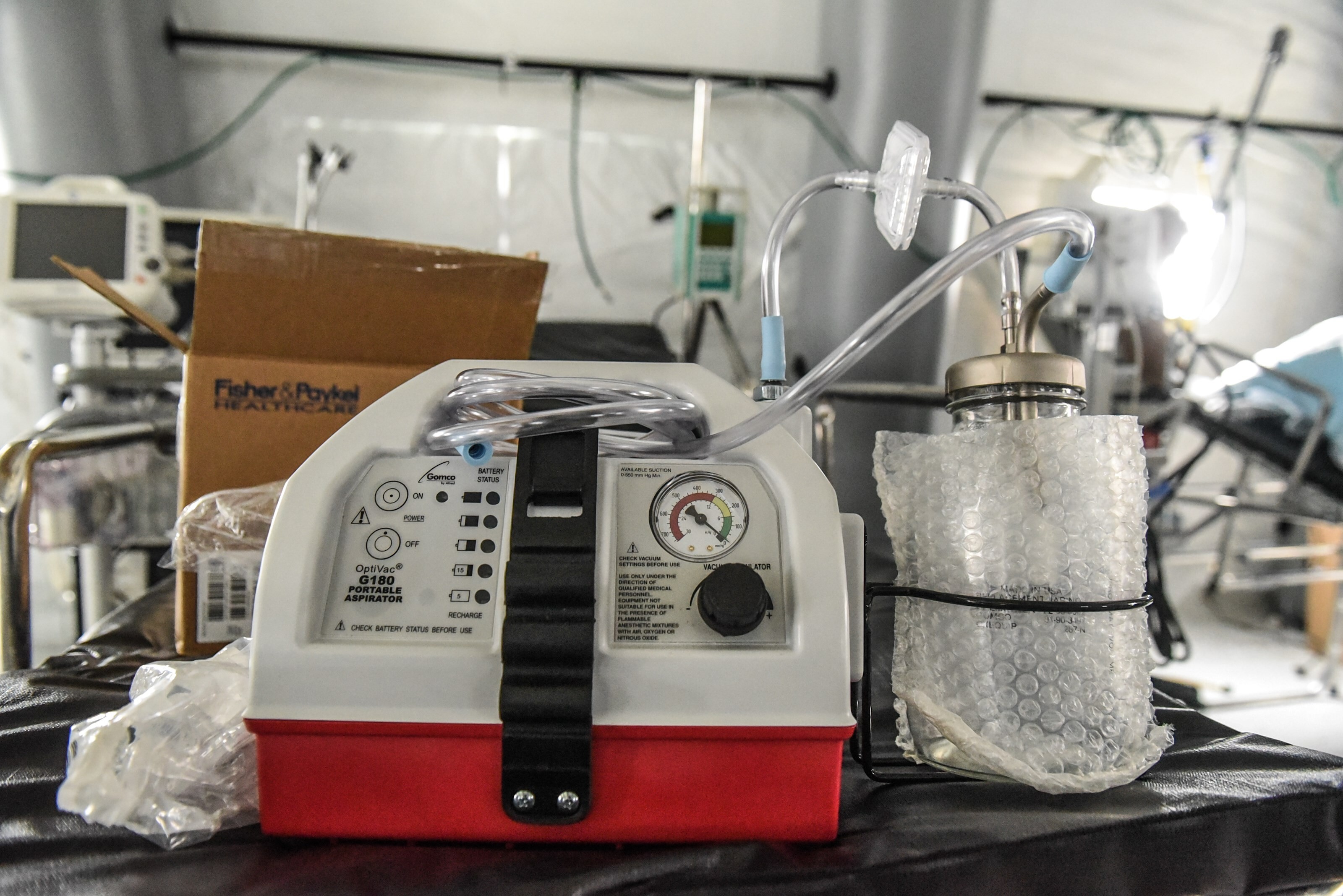 A ventilator and other hospital equipment is seen in an emergency field hospital in New York City. Photo: AFP
