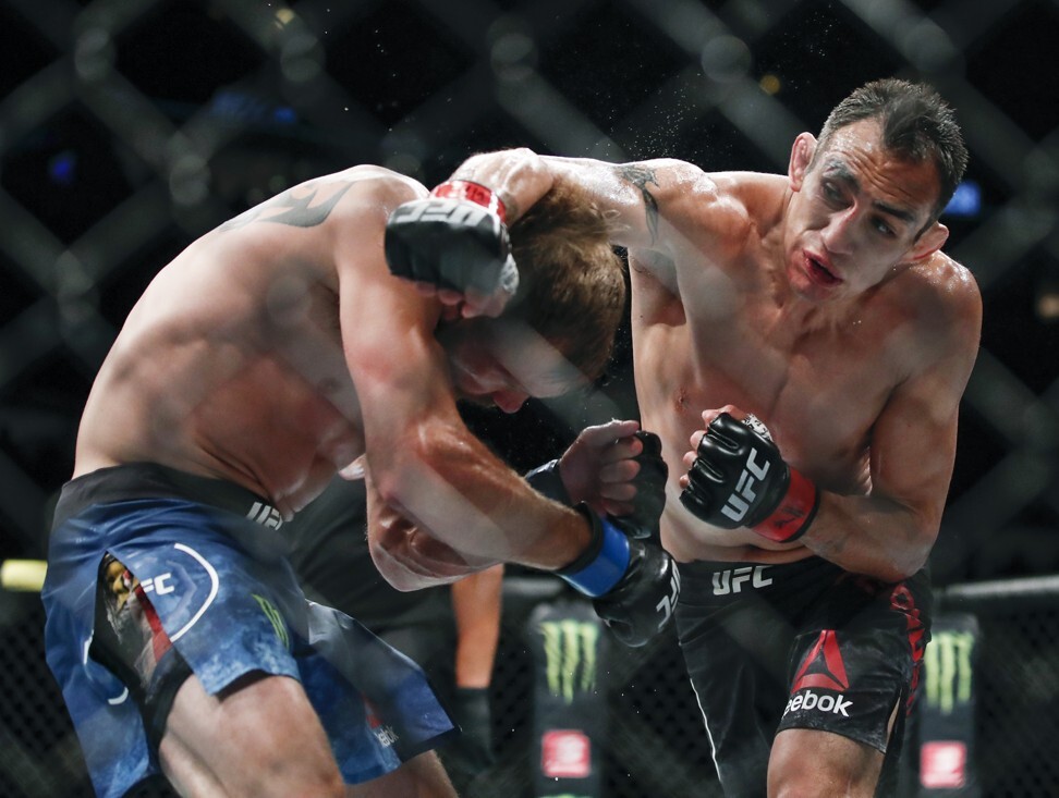 Tony Ferguson (right) is now without a fight – he was set to face Justin Gaethje at UFC 249 for the interim lightweight title. Photo: AP