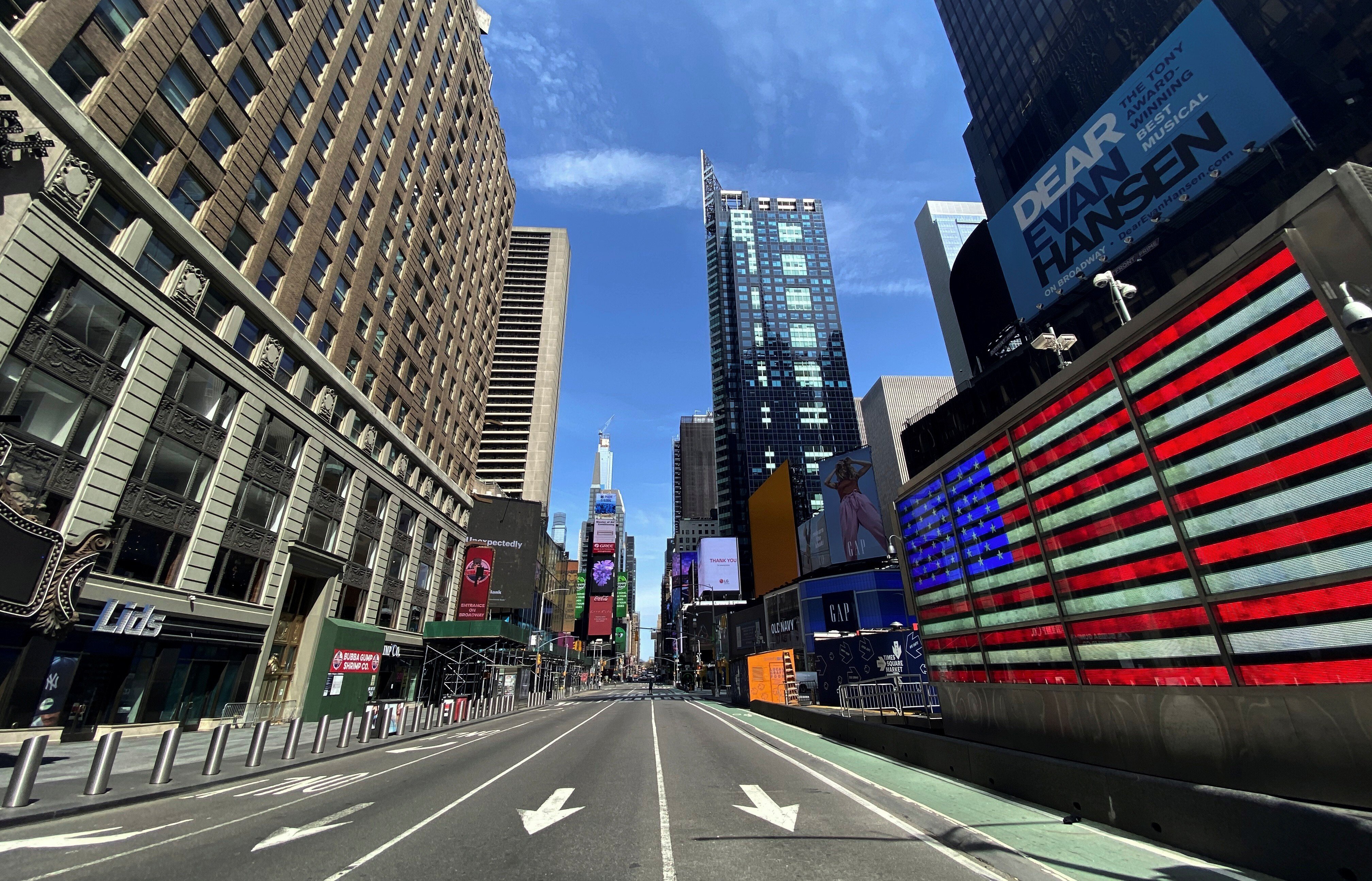 A nearly deserted street in Times Square on Tuesday. Photo: Reuters
