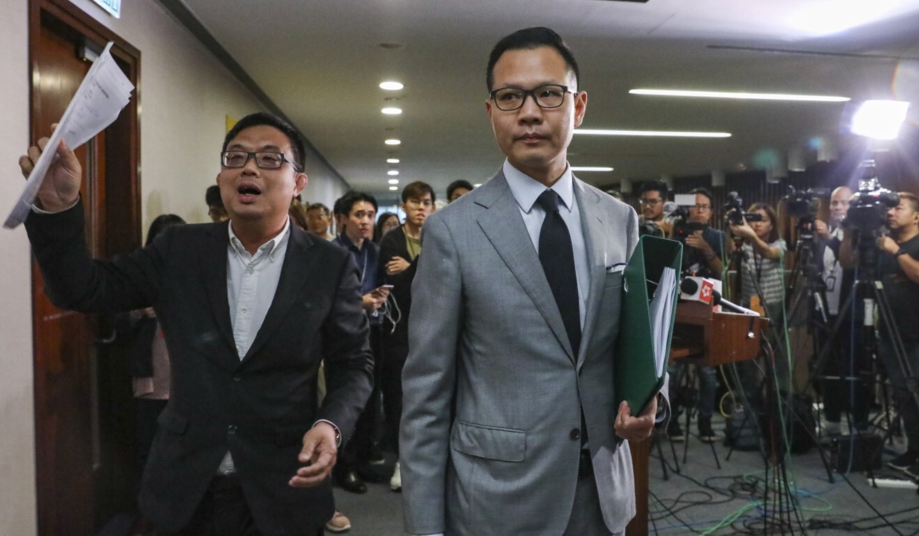 Pan-democrat lawmaker Dennis Kwok (right) was singled out for allowing lengthy opposition speeches while presiding over the House Committee. Photo: Dickson Lee