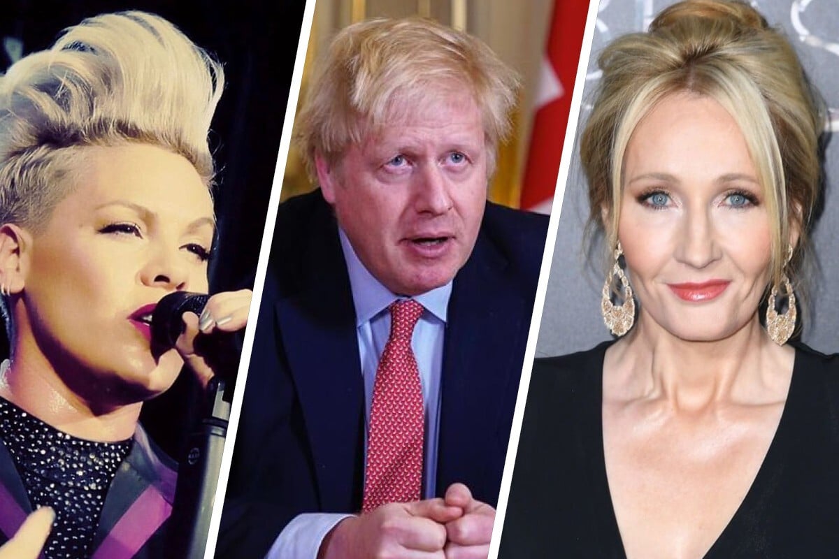 Pink, Boris Johnson and JK Rowling have all tested positive for Covid-19. Photos: Instagram