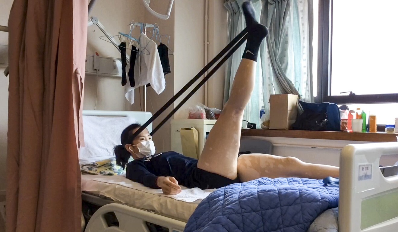 The athlete kept up her daily exercise while recovering in hospital. Photo: Handout