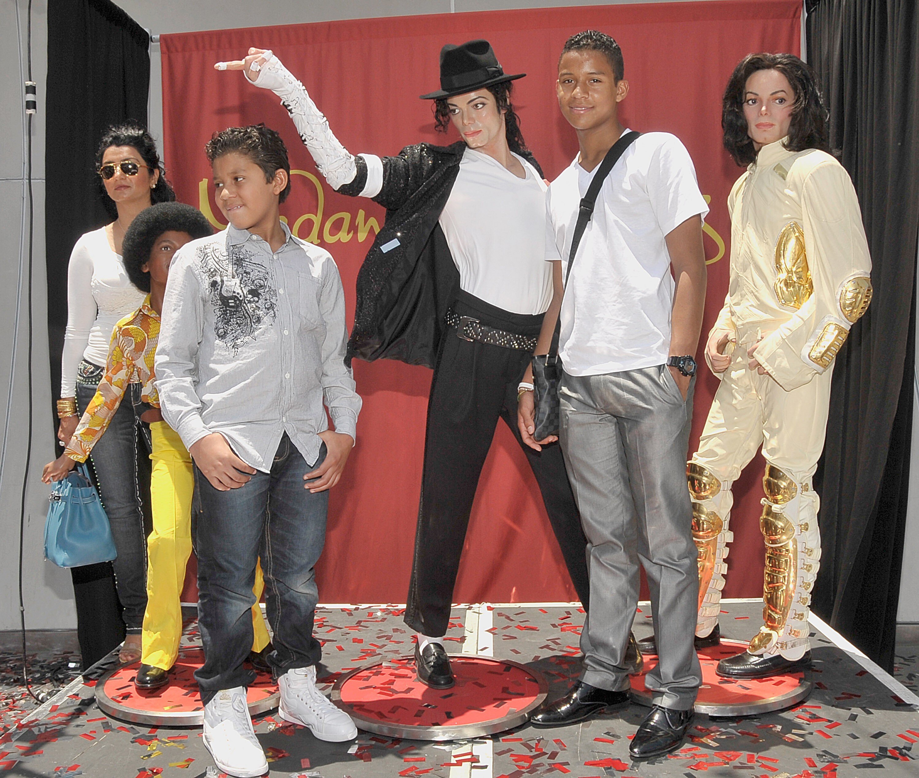 From left: Halima Jackson, Jermajesty Jackson and Jaafar Jackson at the Michael Jackson Experience at Madame Tussauds in 2011 in Hollywood, California. Photo: John M. Heller/Getty Images