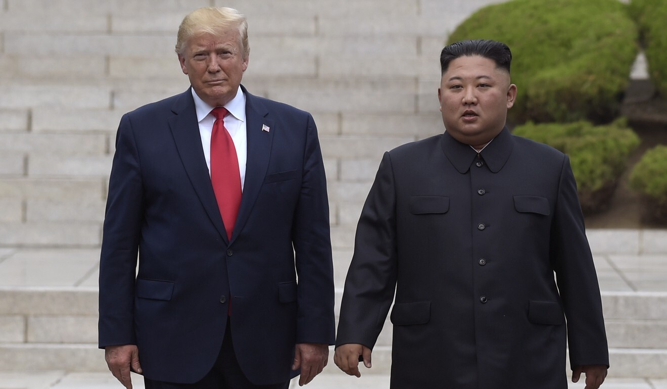 US President Donald Trump meets with North Korean leader Kim Jong-un at the demilitarised zone in June 2019. Photo: AP