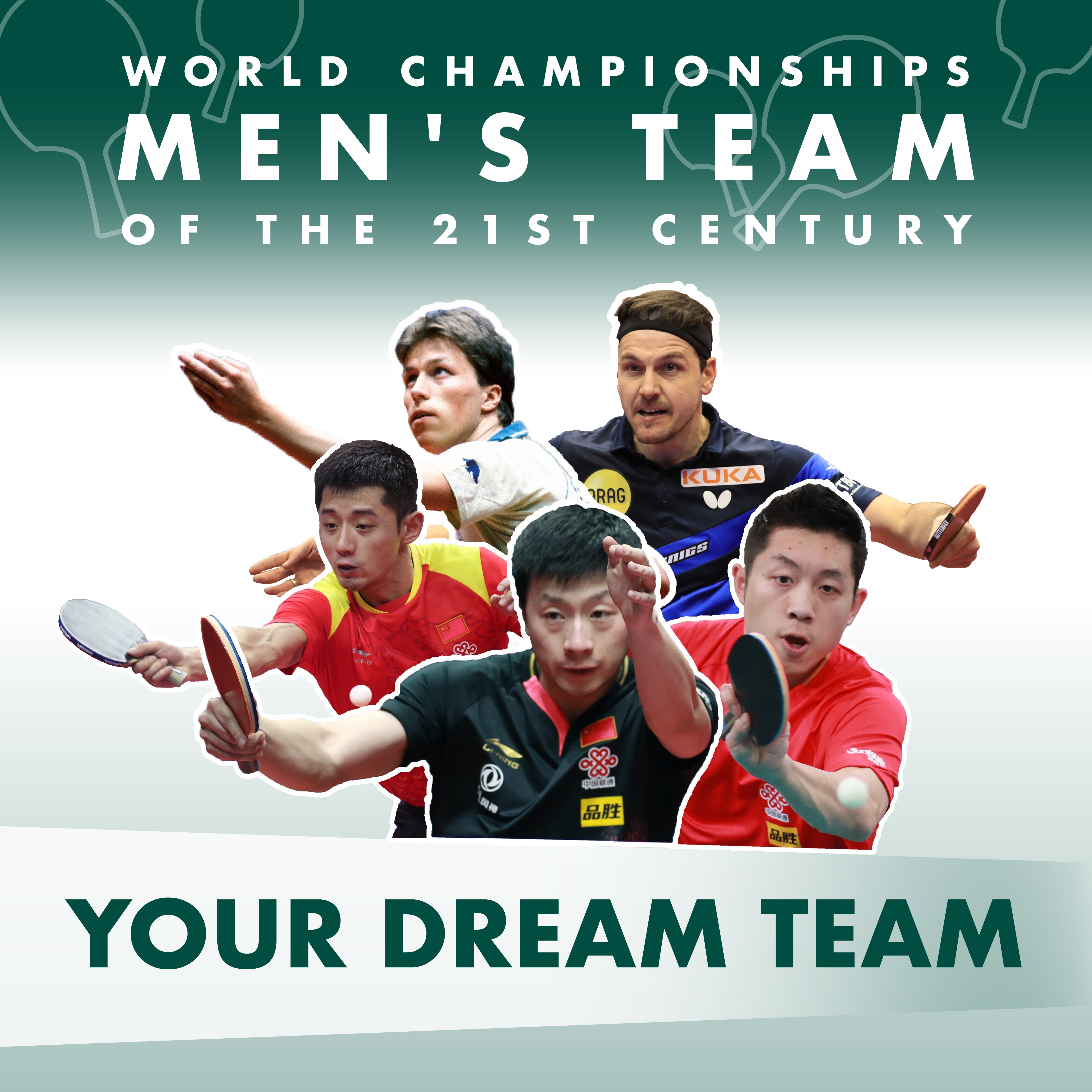 China’s Ma Long (front in black) heads the men's Dream Team of the century. Photo: ITTF