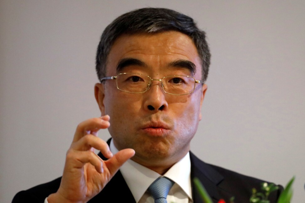 Huawei Technologies’ Chairman Liang Hua, also known as Howard, during a news conference in Paris on February 27, 2020. photo: Reuters