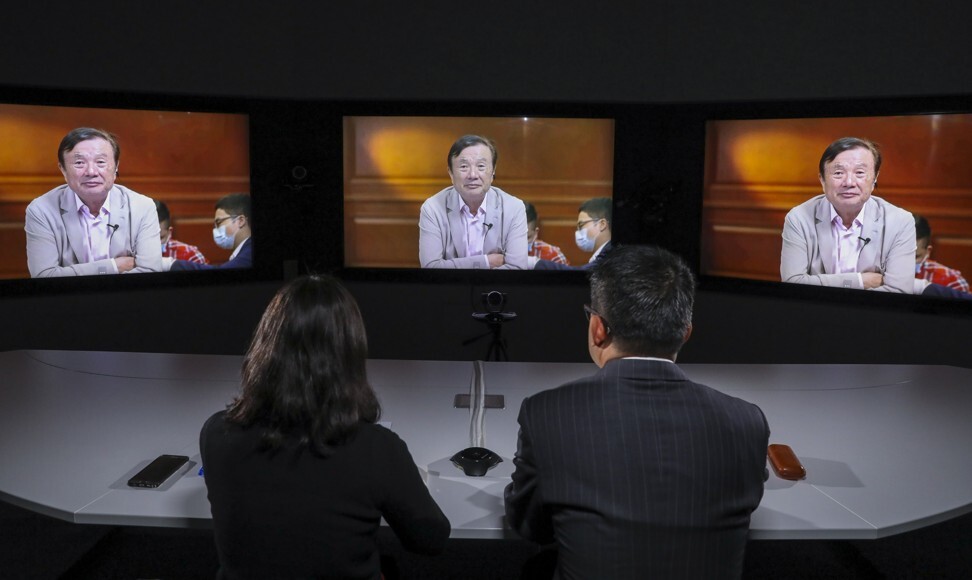 Huawei Technologies founder Ren Zhengfei during a videoconference interview on 24 March 2020, as the global coronavirus pandemic forces companies to stop travelling and adopt so-called social distancing measures. Photo: Nora Tam