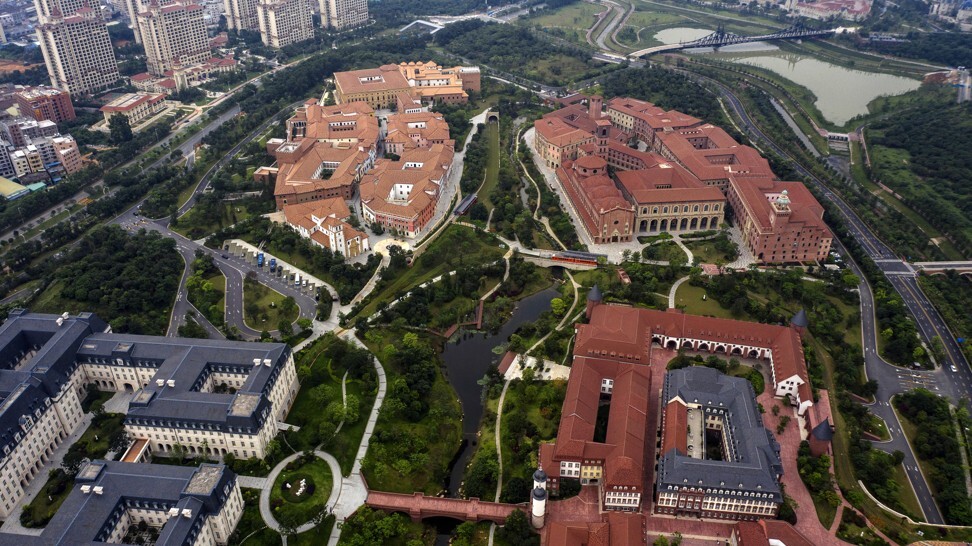 Aerial view of Huawei Technologies’ sprawling campus in Dongguan, in southern China’s Guangdong province on Thursday, May 23, 2019. The campus, designed by a Japanese architect, features the replicas of 12 European universities, including Oxford and Heidelberg. Photo: Bloomberg