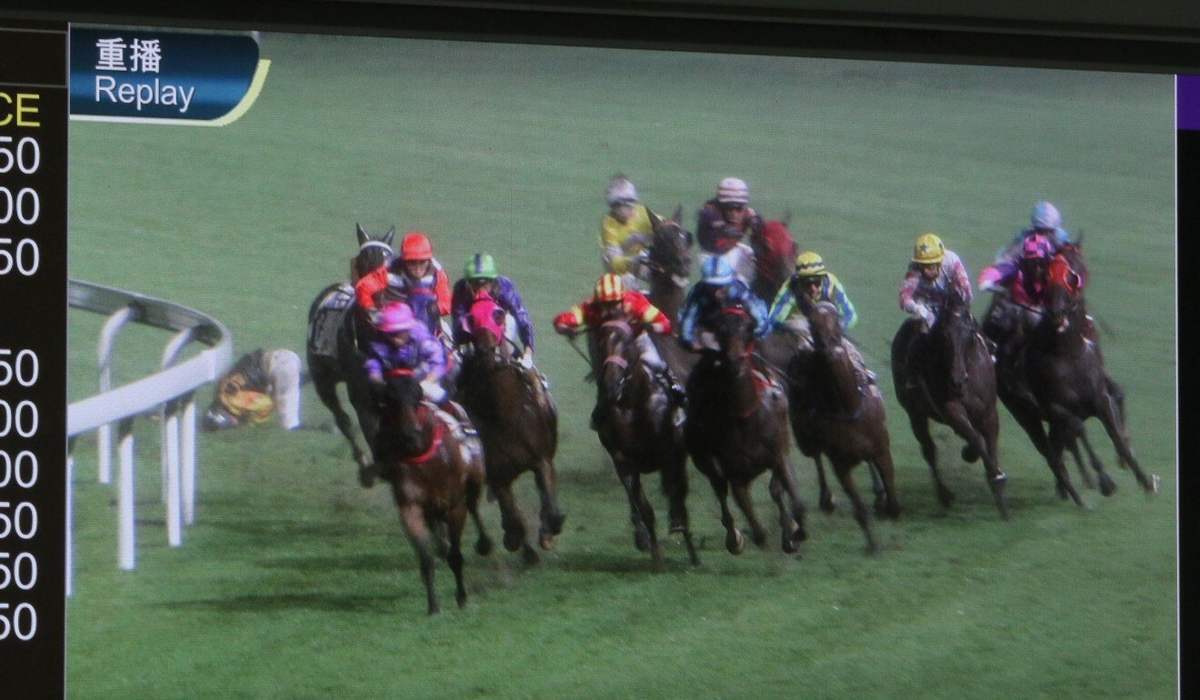 Jack Wong (left) takes a tumble.