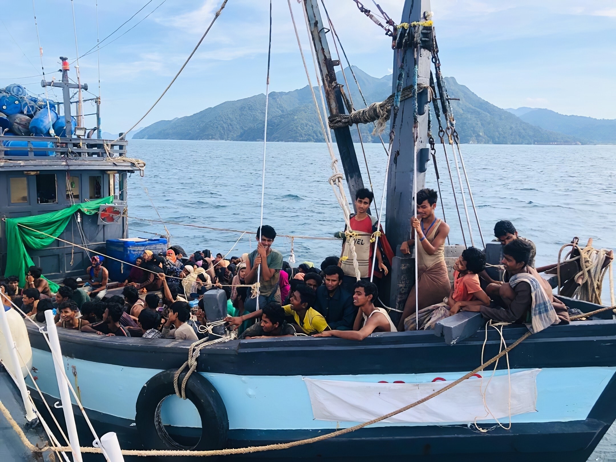 A boat carrying suspected Rohingya migrants was detained in Malaysian territorial waters off the island of Langkawi on April 5. Photo: Malaysian Maritime Enforcement Agency/AP
