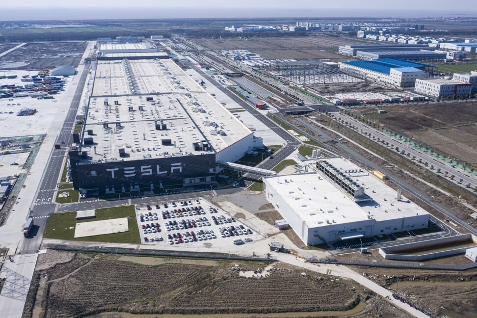 An aerial view of Tesla’s Gigafactory 3 at the Lingang free-trade zone in Shanghai on Monday, Feb. 17, 2020. Photo: Bloomberg