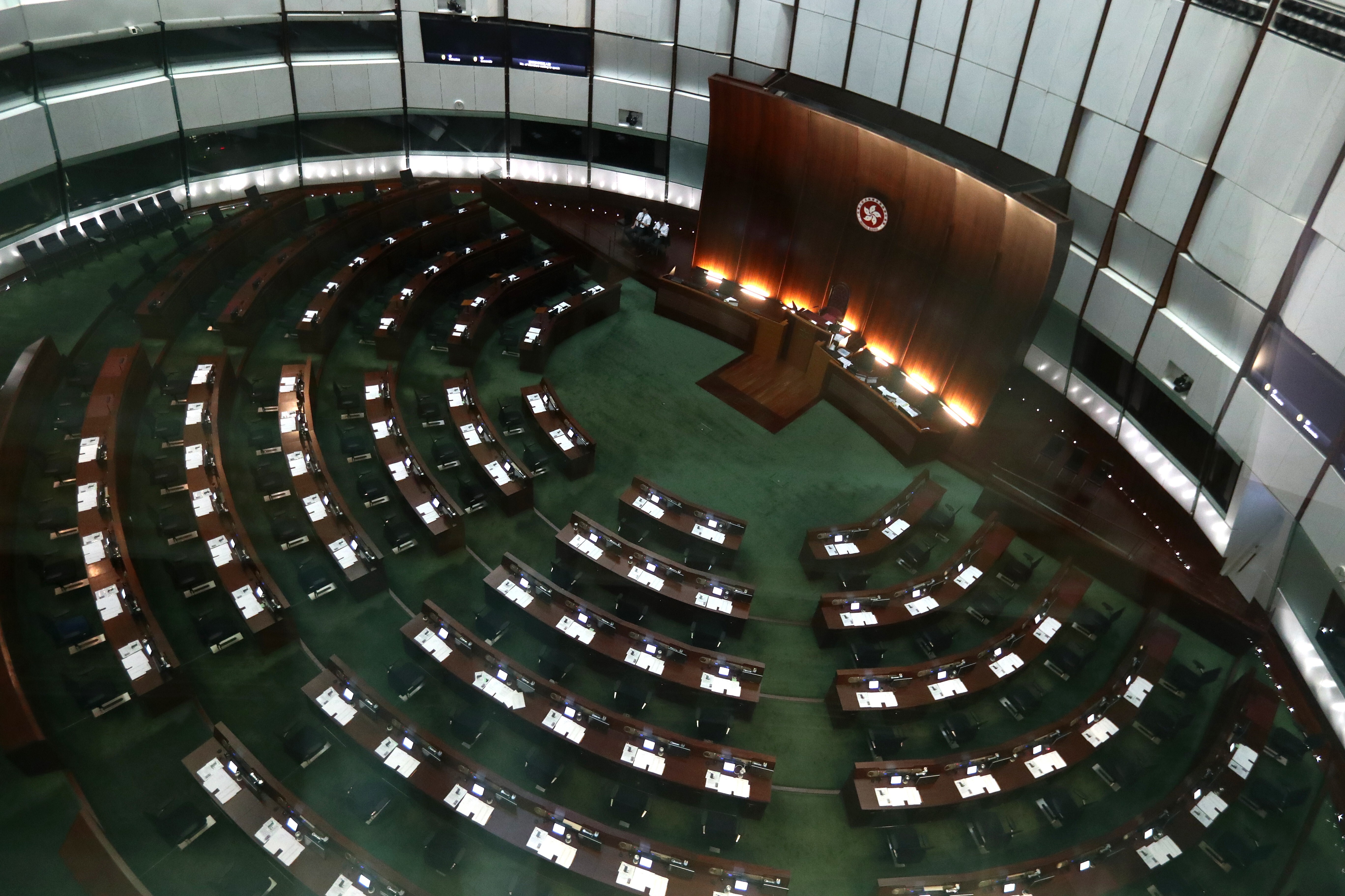 The empty Legco chamber. The House Committee in Legco scrutinises bills before they are put to a vote. Photo: Nora Tam