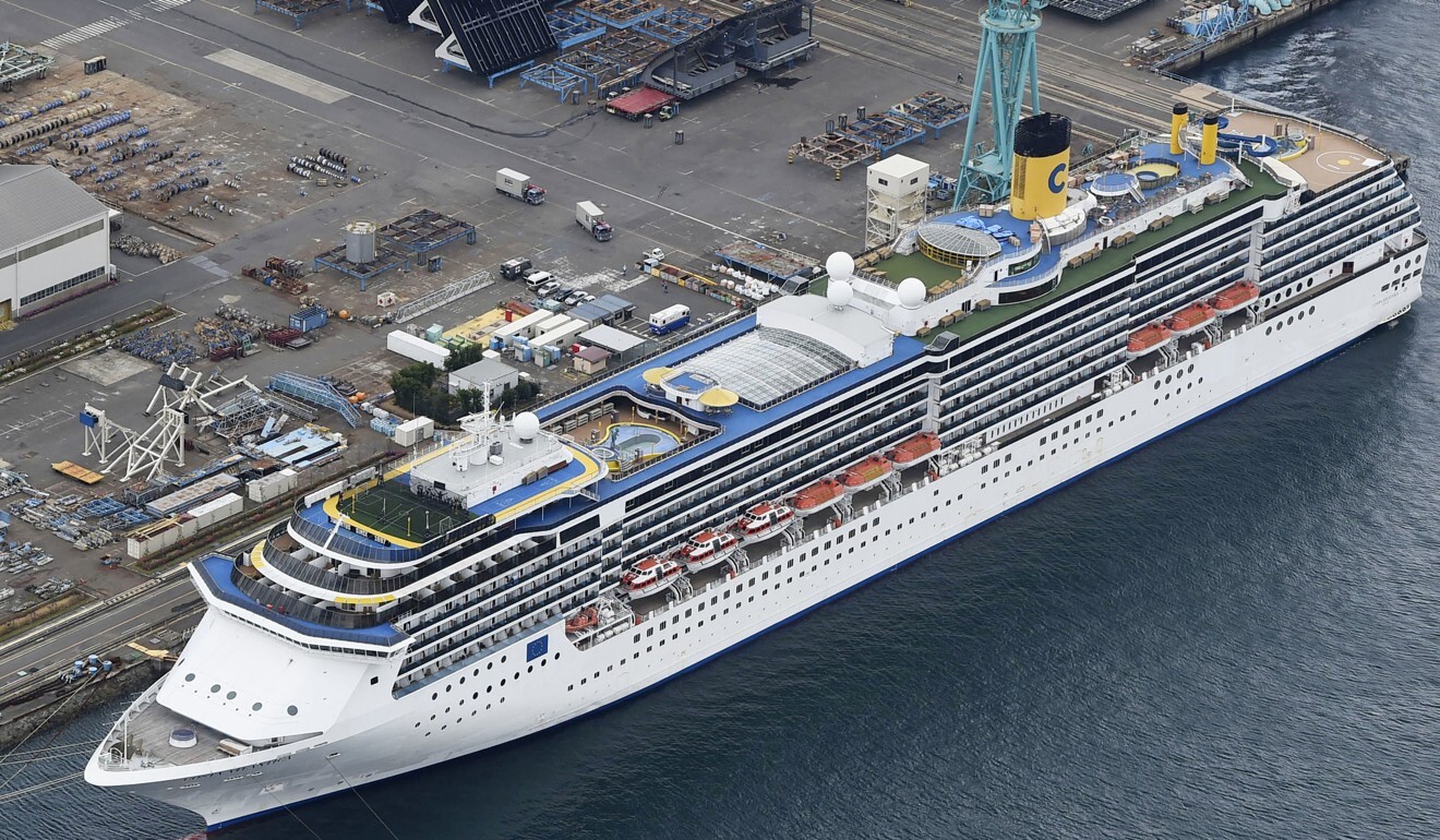 The Costa Atlantica cruise ship anchored in Nagasaki. Photo: Kyodo