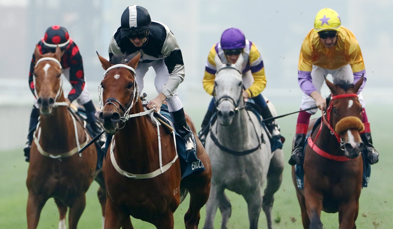 Exultant (second from left) leaves his rivals in his wake.