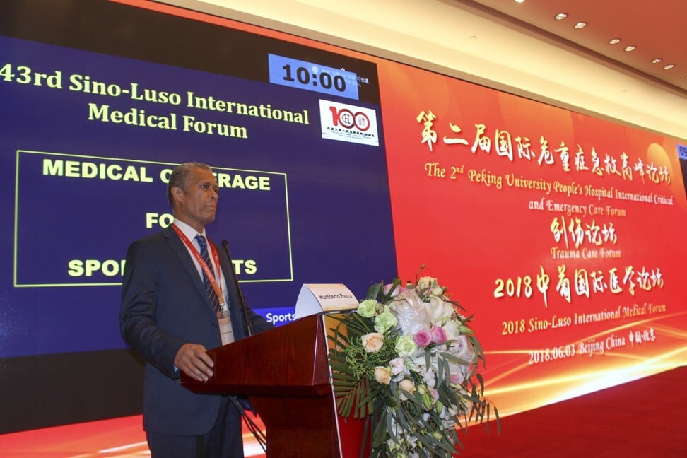 Dr Humberto Evora, a sports medicine expert, at the 2018 Sino-Luso forum in Beijing. Photo: Christopher Cottrell