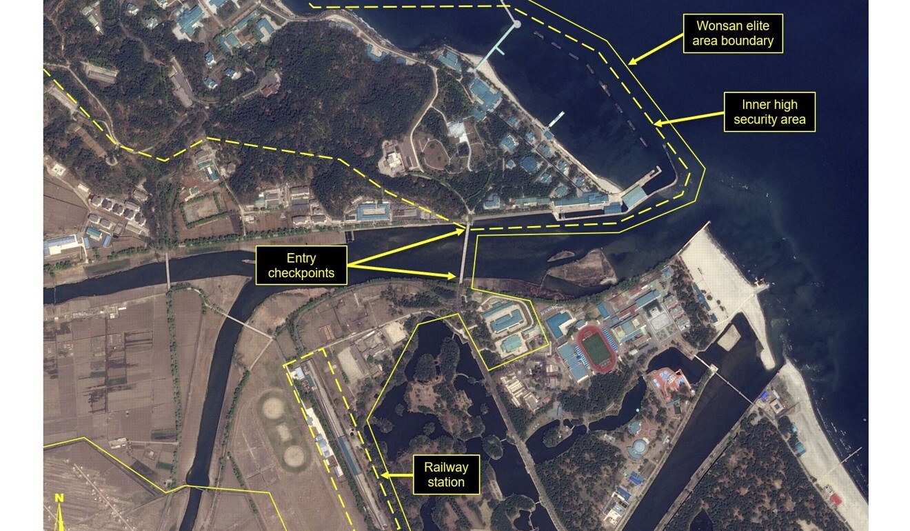 This satellite image shows the resort town of Wonsan. A train likely belonging to Kim Jong-un has been spotted at the railway station. Photo: AFP