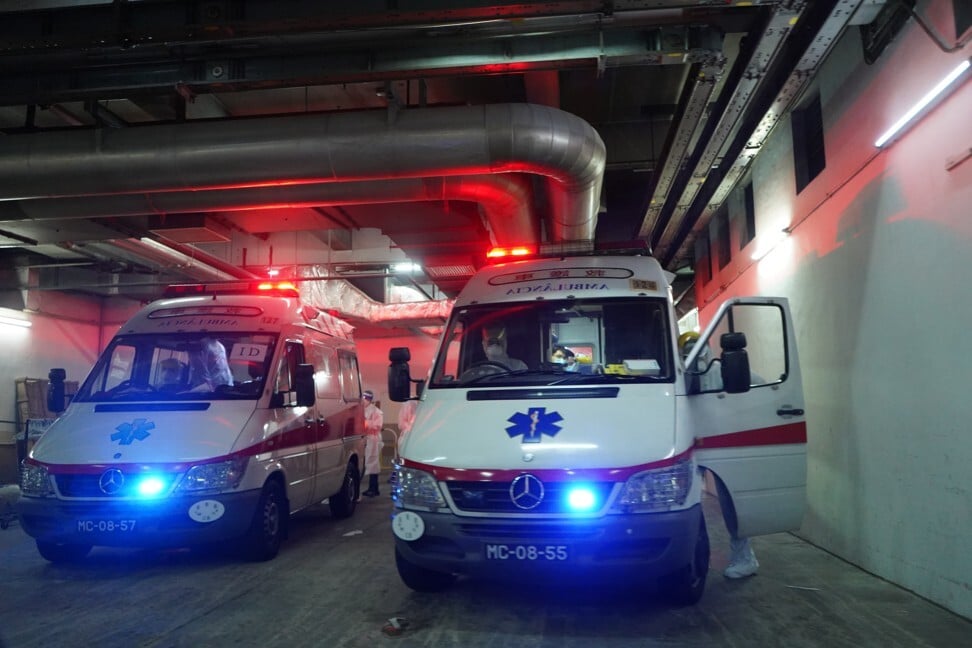 Ambulances in the New Orient Landmark Hotel’s underground car park, in Macau, on January 22. Photo: Christopher Cottrell