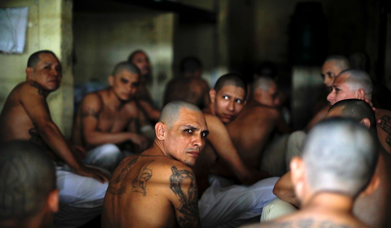Gang members inside a cell at Izalco jail. Photo: Reuters
