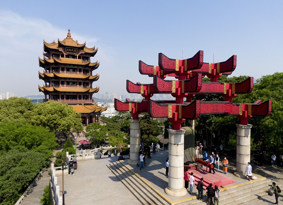Wuhan’s landmark Yellow Crane Tower has been partly reopened to the public. Photo: Xinhua