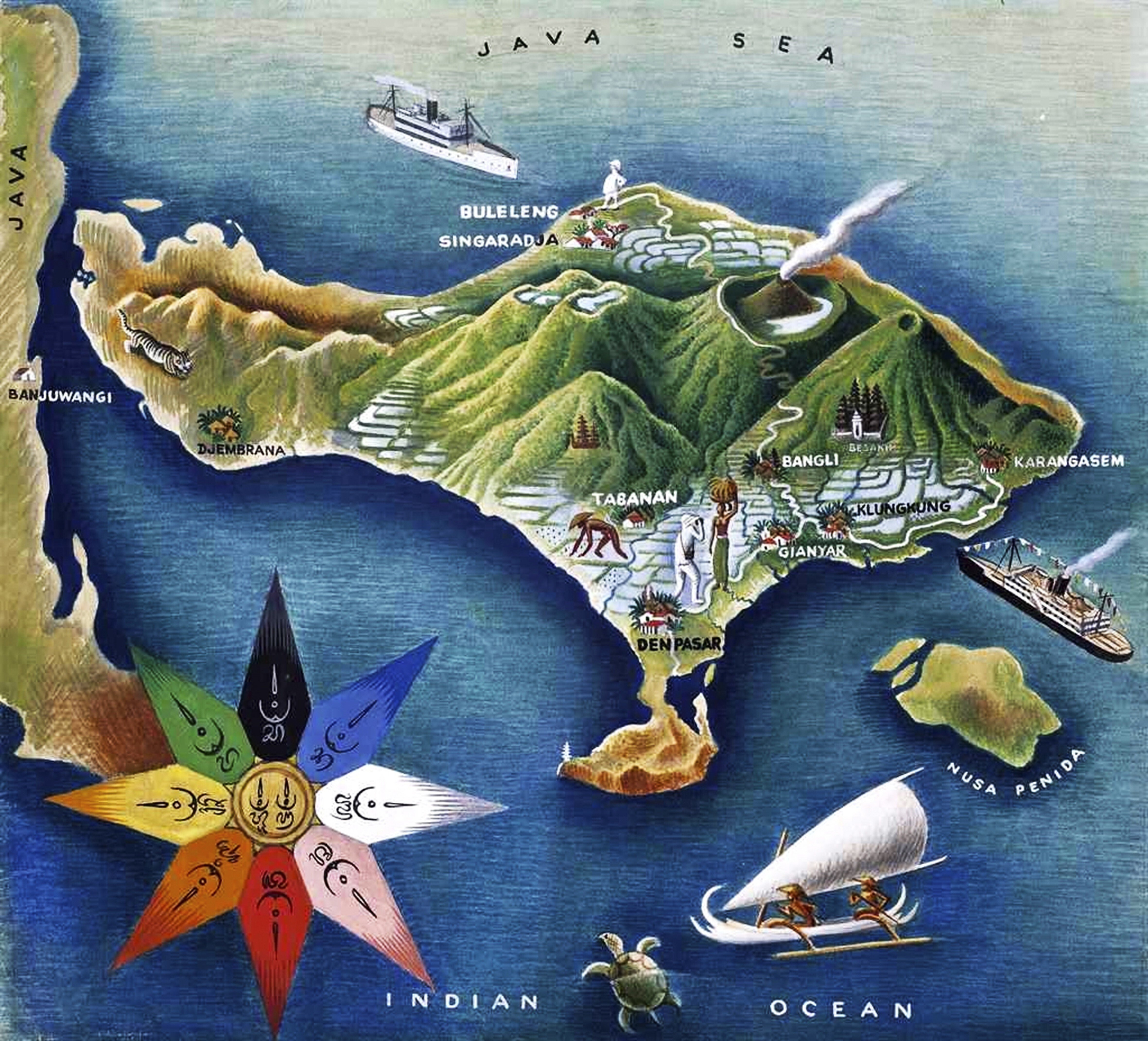 A map of Bali, Indonesia, from the 1930s. Photo: Handout
