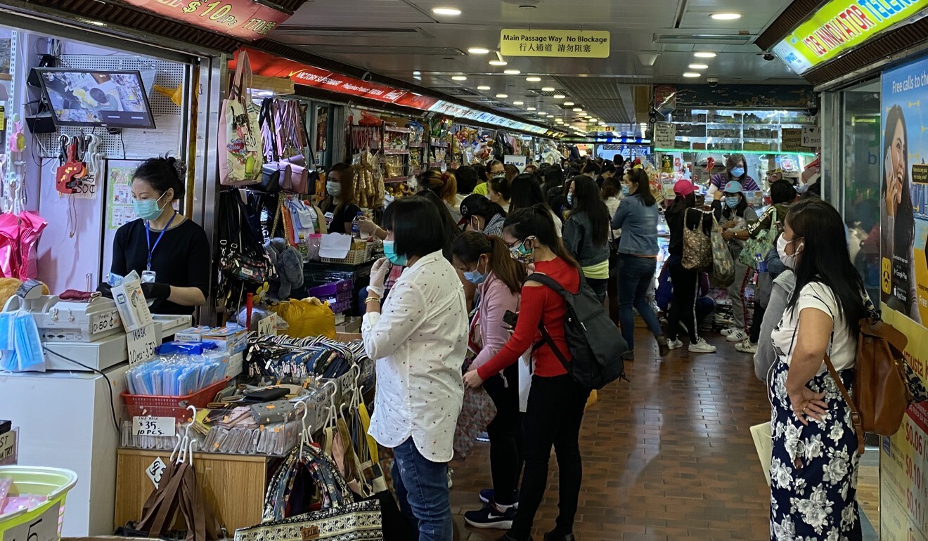 Domestic helpers shop and send remittances at Worldwide House in Central, Hong Kong. Photo: Karen Zhang